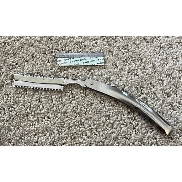 Vintage H & H Co Hair Shaper Razor Stainless Steel Straight Razor Personna Blade - Picture 2 of 15